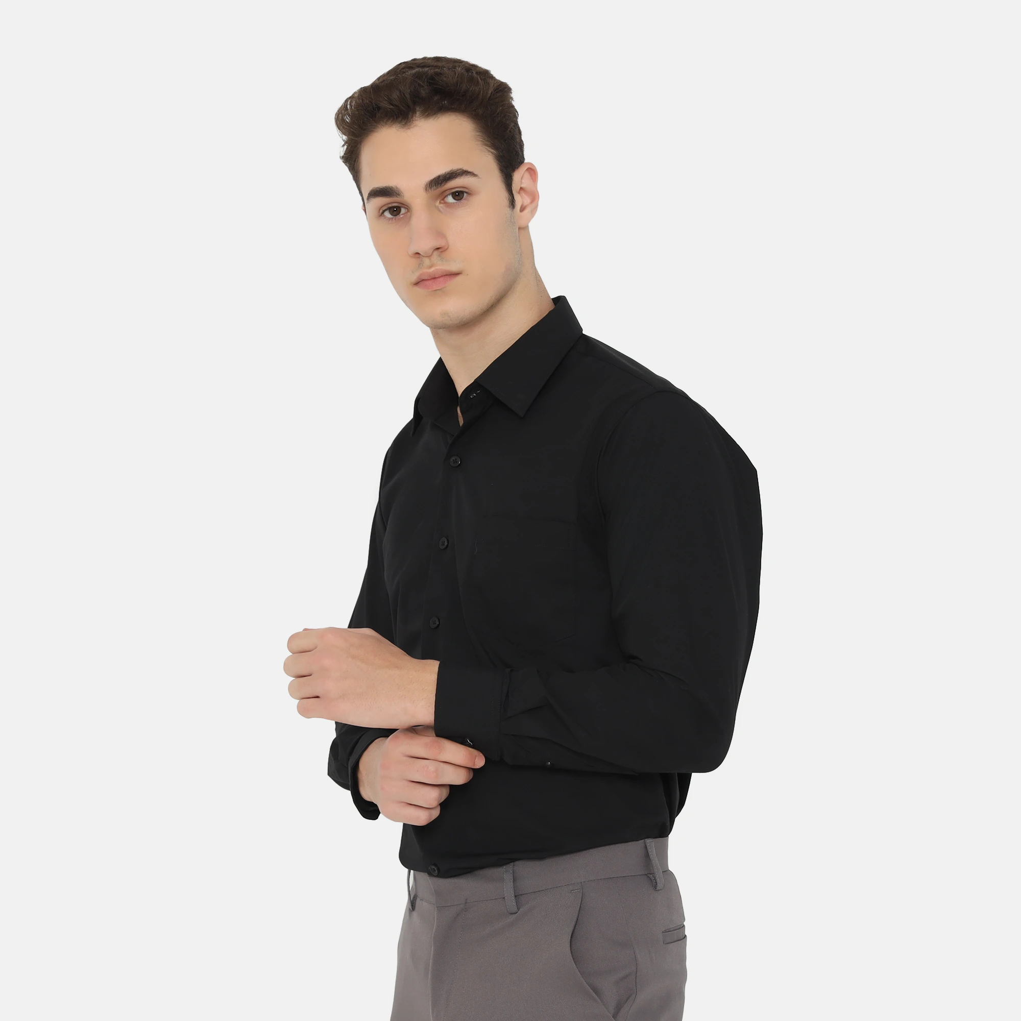Boston Long Sleeve Slim Fit Formal Shirt Black - Image 2