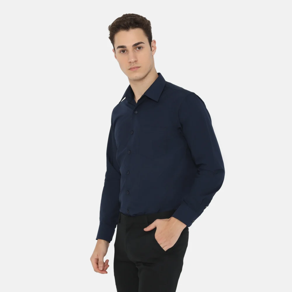 Boston Long Sleeve Slim Fit Formal Shirt Dark Navy - Image 2
